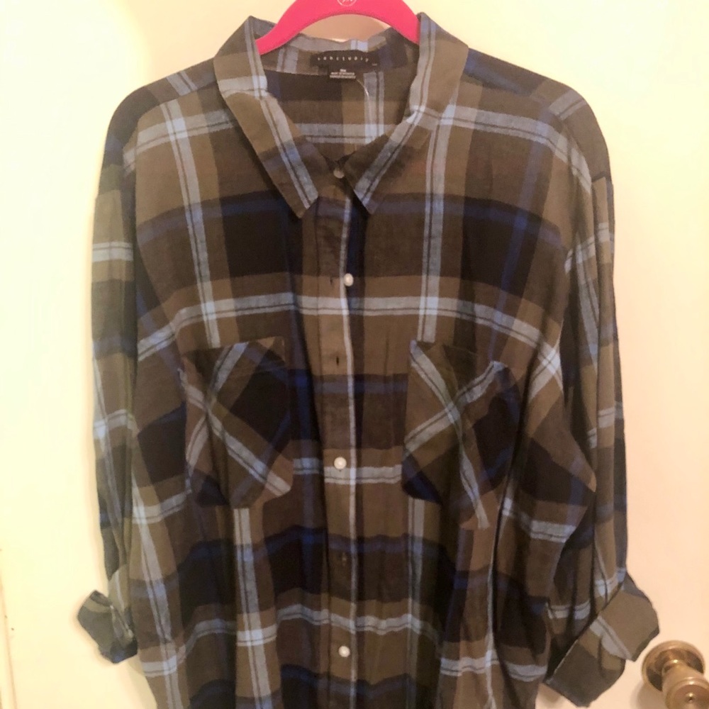 Sanctuary Button Up Plaid Shirt 3X NWT PLUS